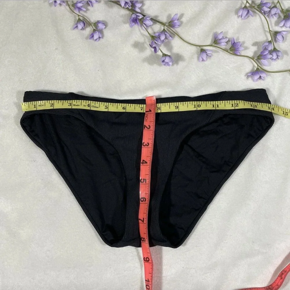 NEW $54 Becca Fine Line Ribbed Bikini Bottoms Black‎ [ SZ Small ]